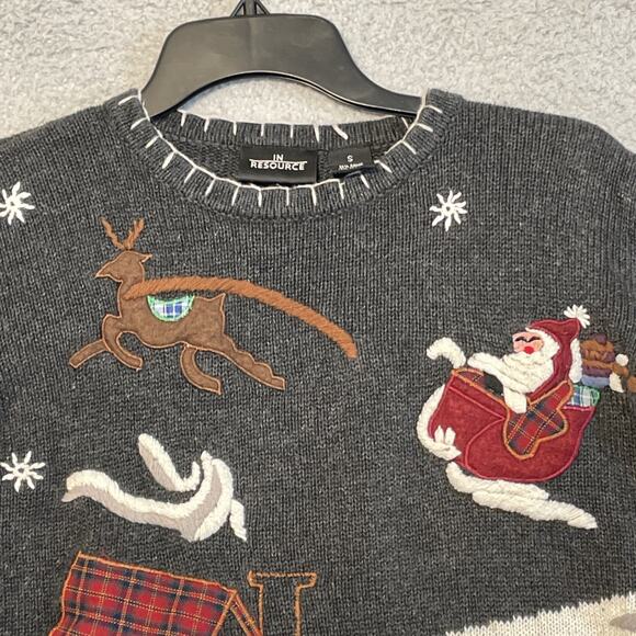 Vintage Ugly Christmas Sweater Grey Knit Ramie Cotton Blend Size Small Crew Neck - Picture 5 of 15